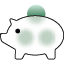 A piggy bank with a green ball on it